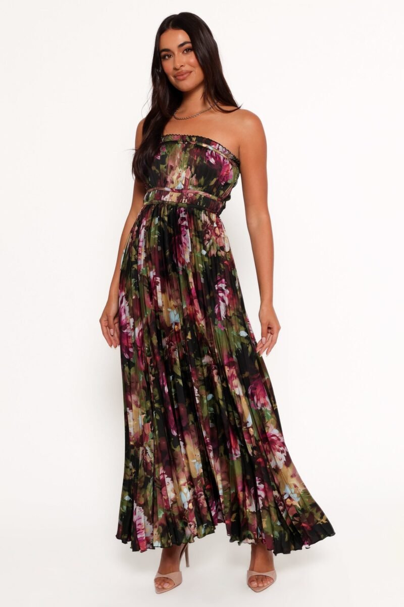 無肩帶長裙-灰色模糊花朵 - Image 3